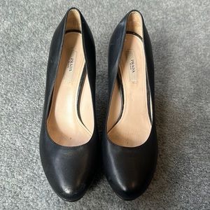 Prada Black Leather Whipstitch Platform Pumps
